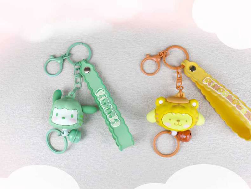 Sanrio official plush toy pull ring pendant, a pleasant and stress-relieving bell keychain bag pendant, decorated with a girlish heart pic 4