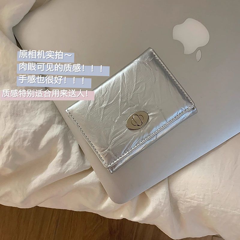 感爆裂纹复古短款钱包便携 简约韩风多卡位小巧按扣卡包详情3