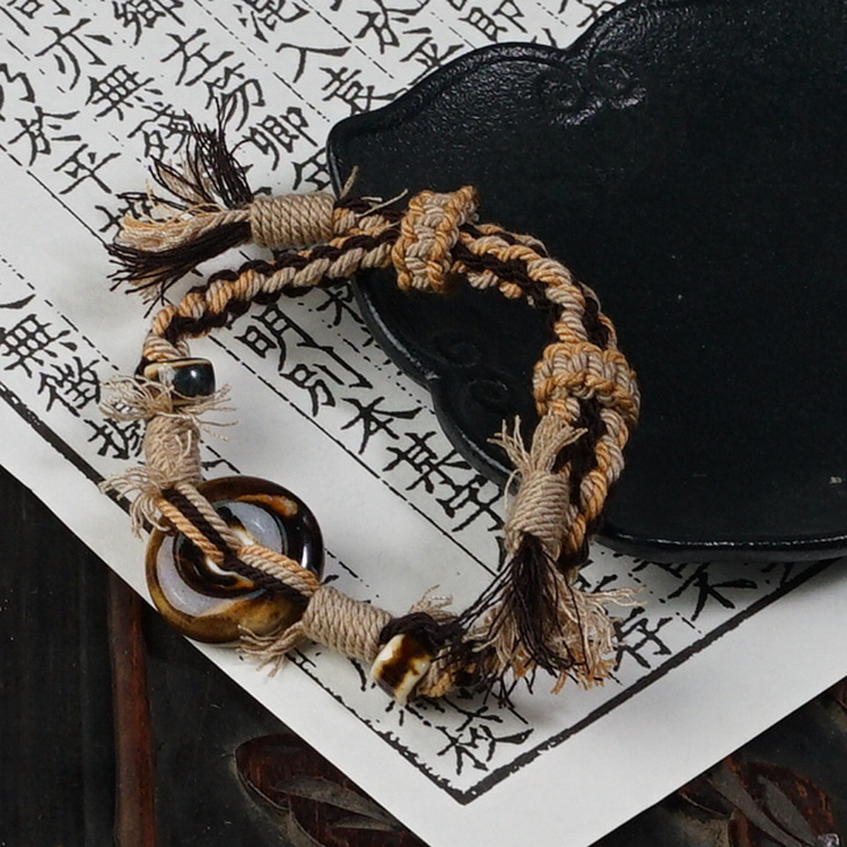 Jingdezhen Ceramic Heavy Industry Rope Weaving Tibetan-style design hand-woven rope safety pendant accessory, the same style as Xiaohongshu bracelet for women pic 5