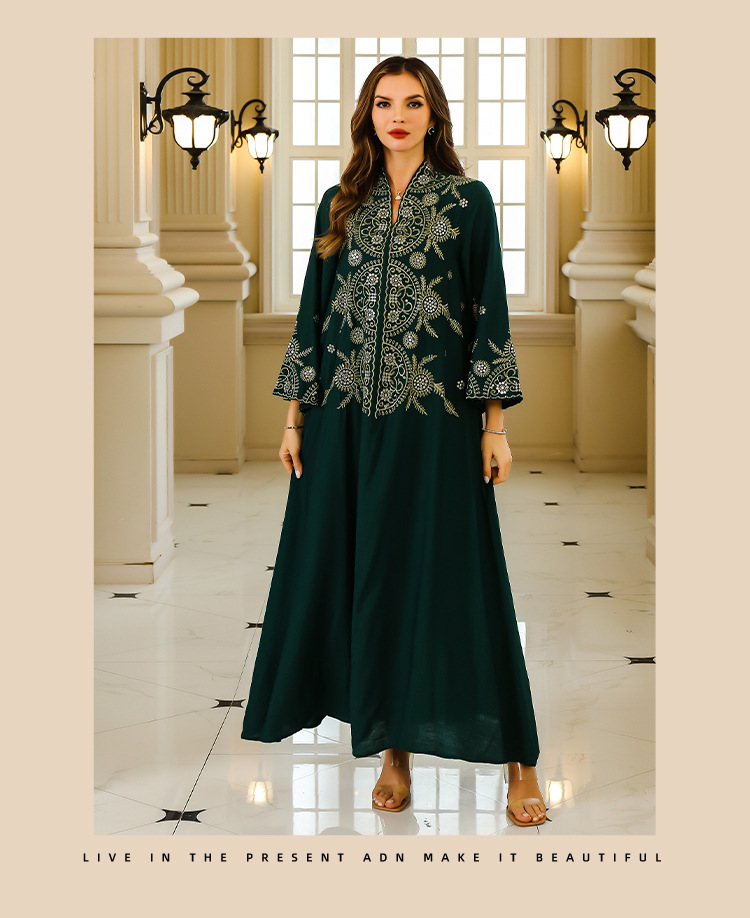 En stock europa y américa crossover musulmán mujer robe Medio Oriente dubai vestido abaya bordado robe grande vestido de noche pic 12