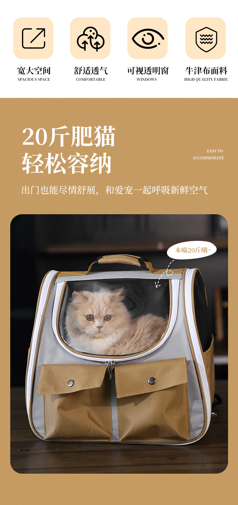 猫包外出便携透气大号猫咪背包双肩透明猫书包宠物用品批发亚马逊详情2