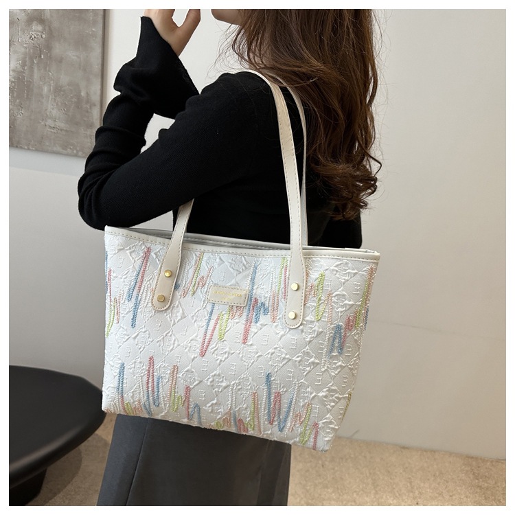 学生上课布袋包包女2024新款单肩腋下包条纹大容量通勤休闲托特包详情12