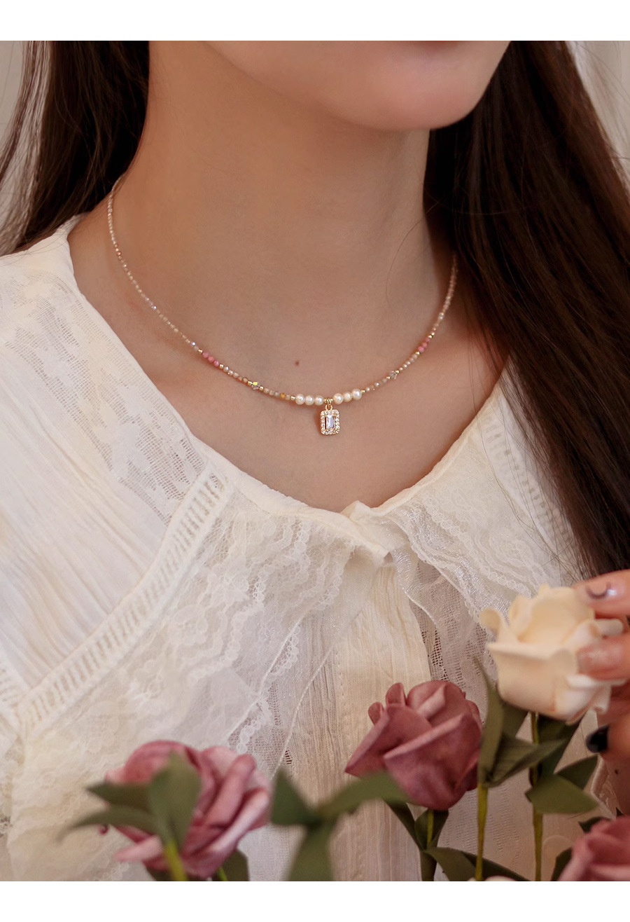 多巴胺项链不掉色女夏季高级感小众水晶锆石串珠吊坠锁骨颈链饰品详情14