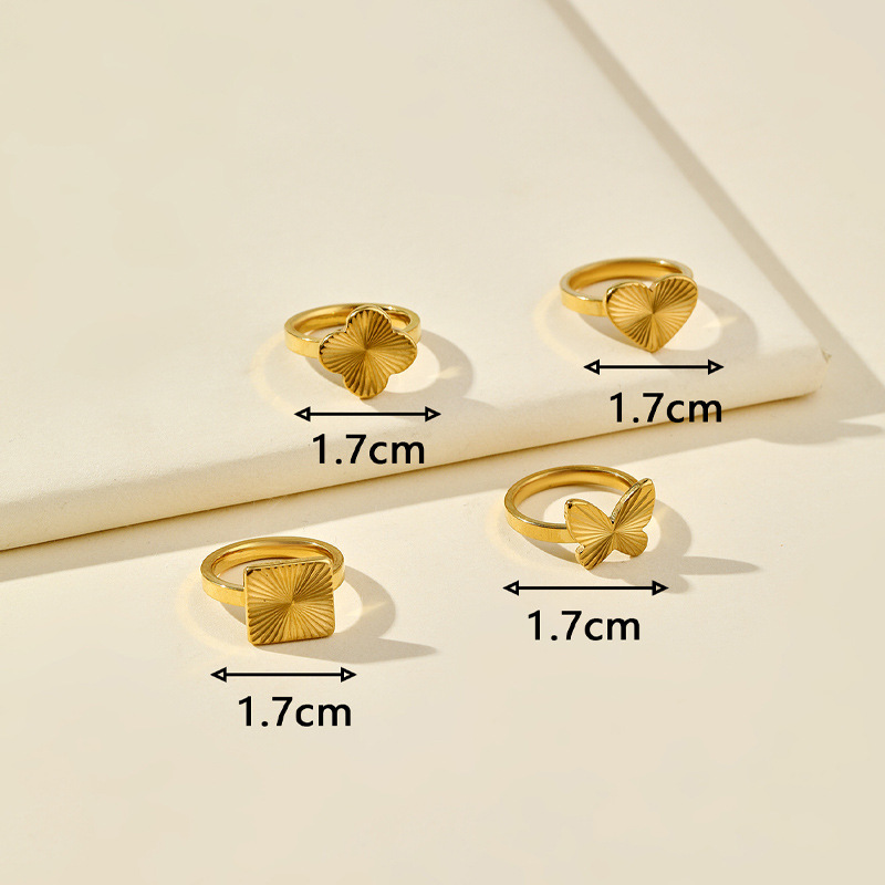 跨境钛钢戒指女小众高级金色纹路爱心 蝴蝶方形不锈钢饰品 厂家详情5