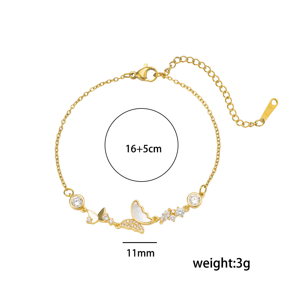 跨境欧美时尚气质真金电镀高级感贝壳蝴蝶镶锆石手链小众设计精致锆石手链手链详情5