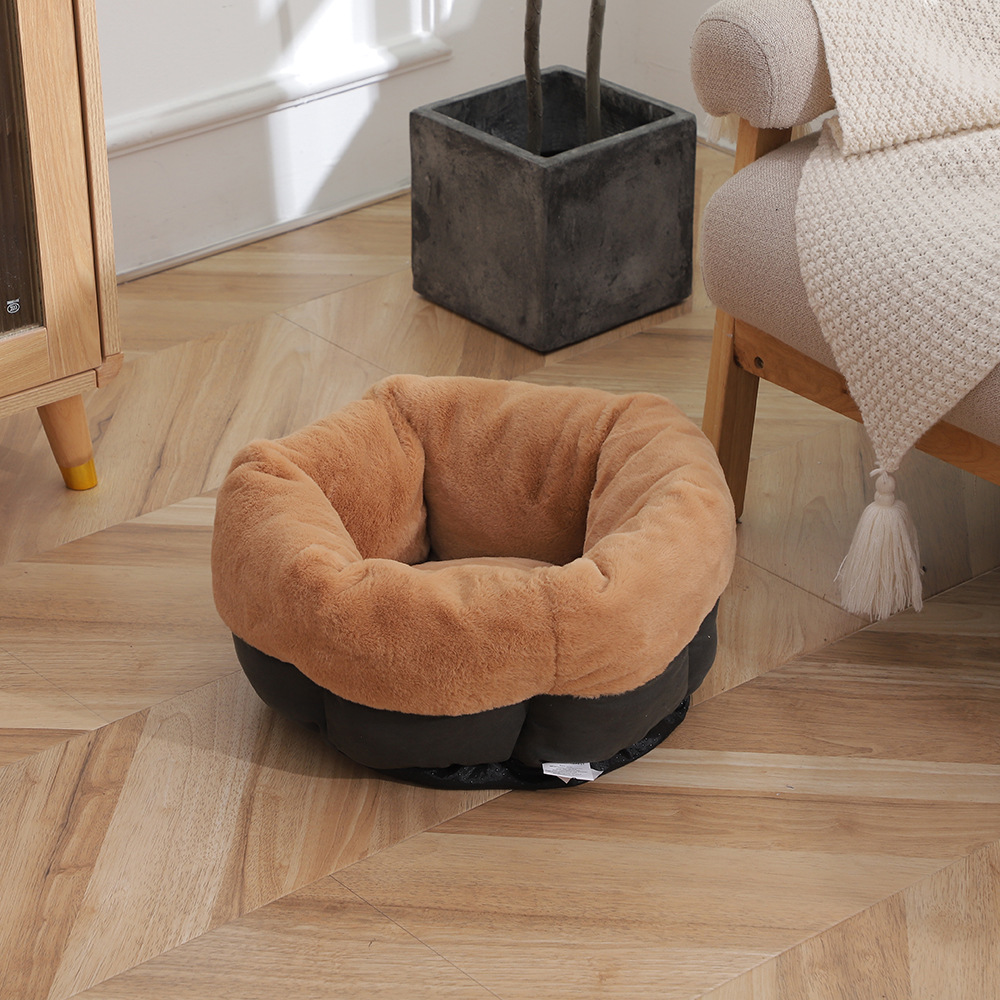 Winter fleece thickened pet sleeping beds, thickened rabbit fur turned out, pet round beds, thickened anti-slip bottom dog beds wholesale pic 13