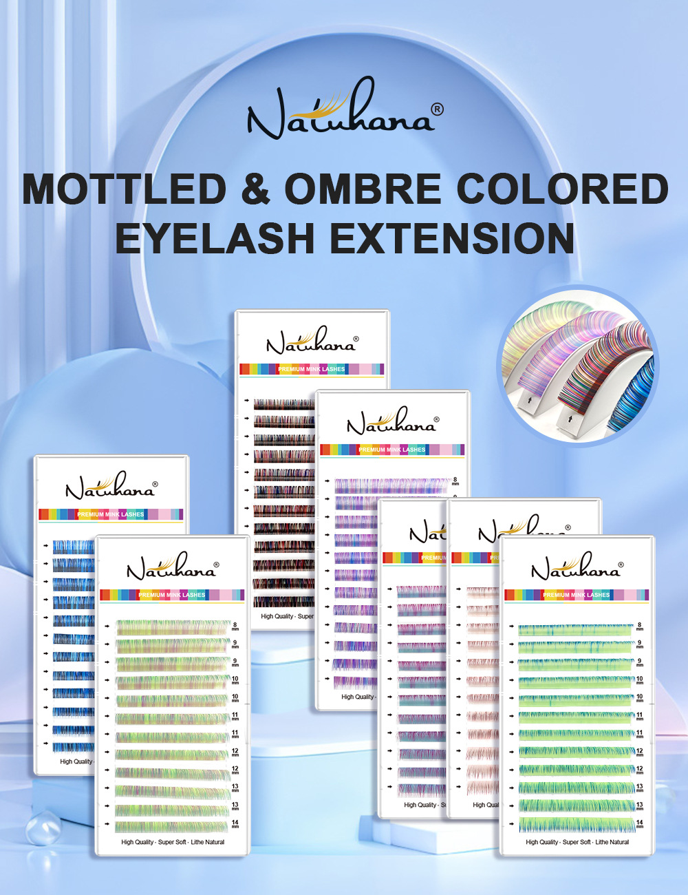 shanilak eyelash extensions in rainbow and gradient colors, single round hairs, comfortable and soft, manually opened pic 1