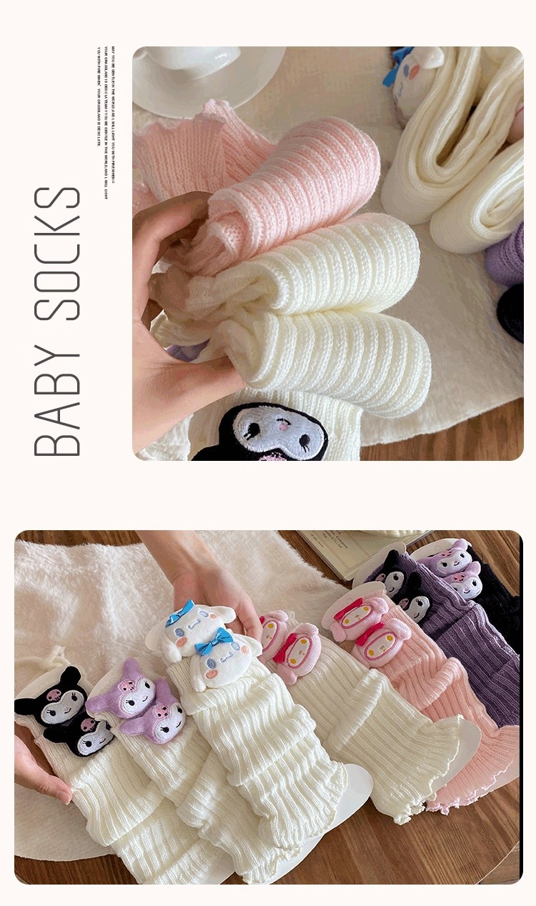 Cute big-eared dog leg covers, black cartoon 3D figurines, knitted pile sock covers, mid-calf socks for women, spring, autumn and winter pic 5