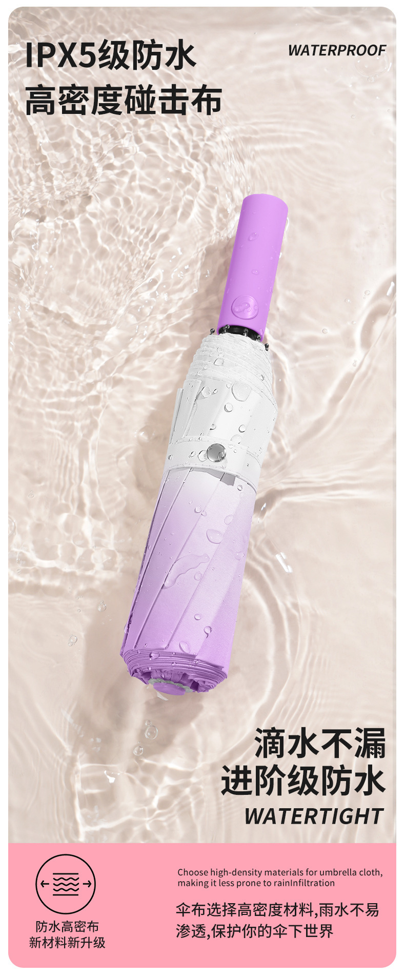 24骨雨伞全自动渐变折叠伞晴雨两用女雨伞加厚加大黑胶折叠伞详情2