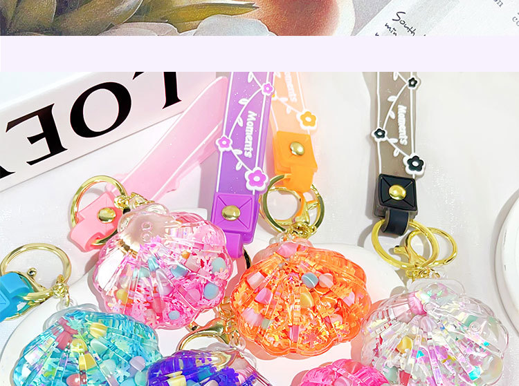 入油流沙贝壳钥匙扣包包挂件汽车钥匙链挂饰精品摆摊礼品饰品批发详情14