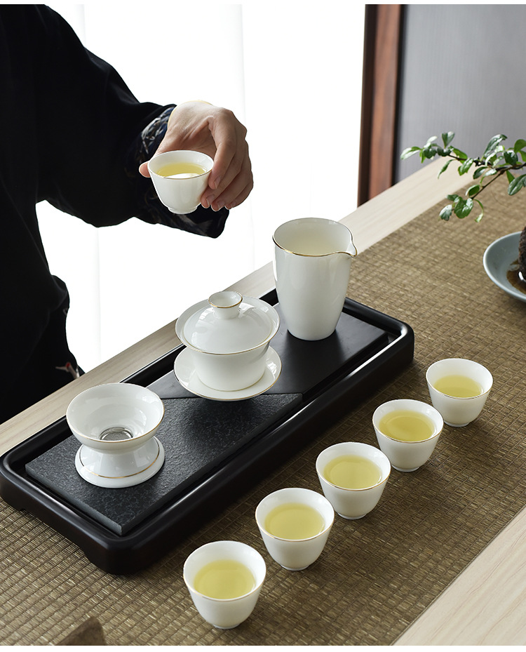 Dehua sheep fat Jade White porcelain Gongfu tea sets, complete sets of tea cups, business gifts and souvenirs wholesale, LOGO design pic 16
