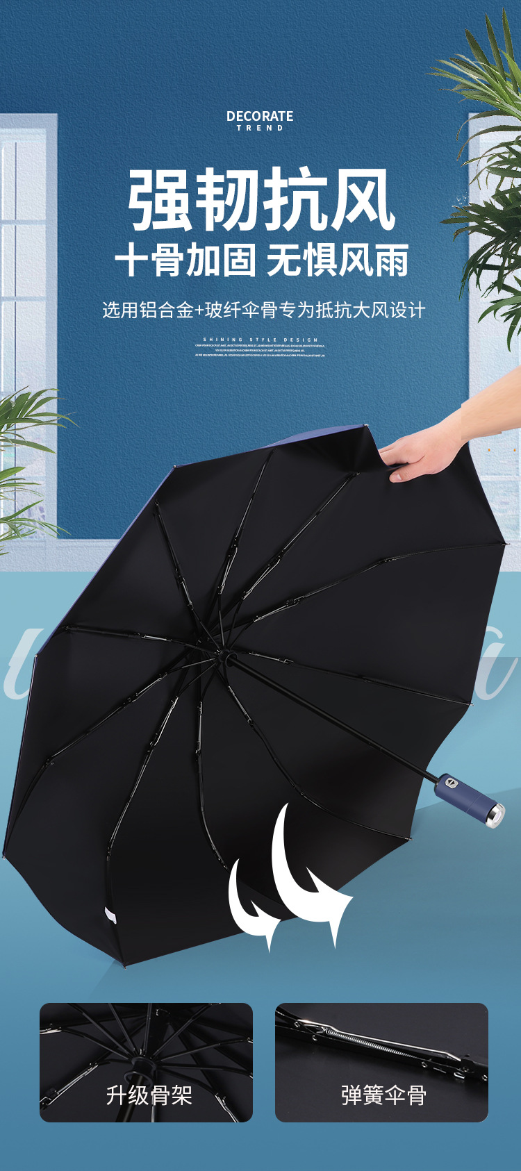 Umbrella printing fully automatic LOGO three-fold umbrella, large business black vinyl folding advertising gift, umbrella printing word gift box pic 6