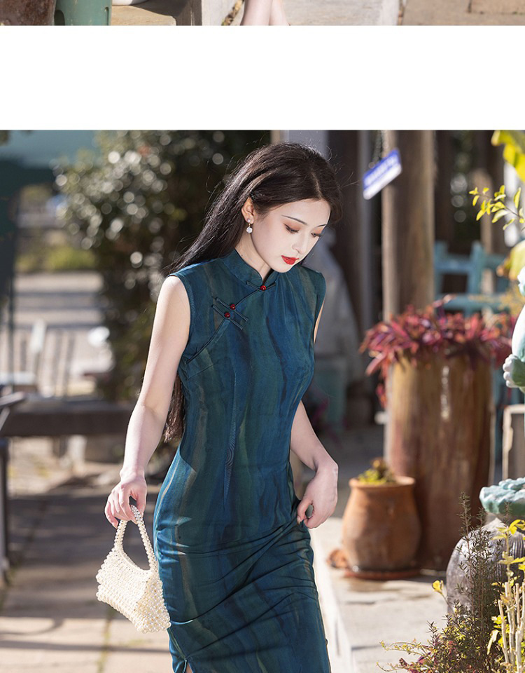 国潮蓝色无袖旗袍2025年新款夏季复古民国风老上海气质年轻款新中式女详情15