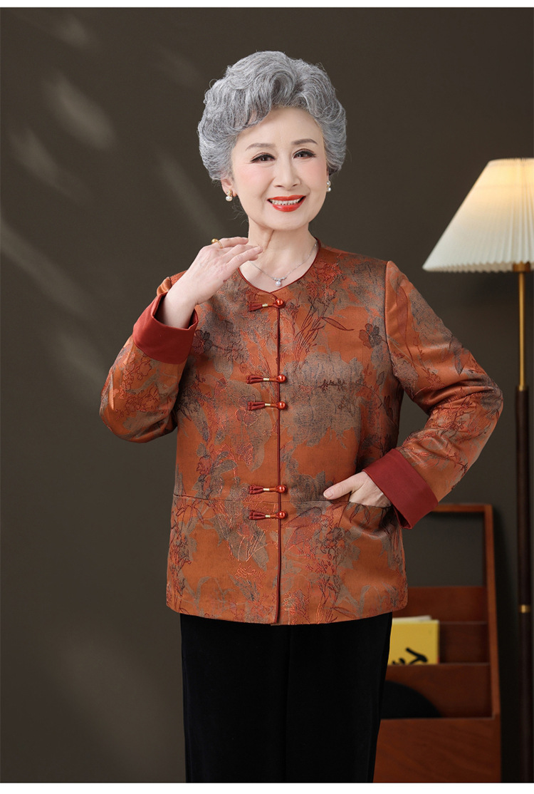 The new Chinese-style spring coat for mothers in the national trend is elegant and grand. It is a high-end and wealthy coat for middle-aged and elderly women in spring and autumn. It is a traditional Chinese jacquard top pic 6