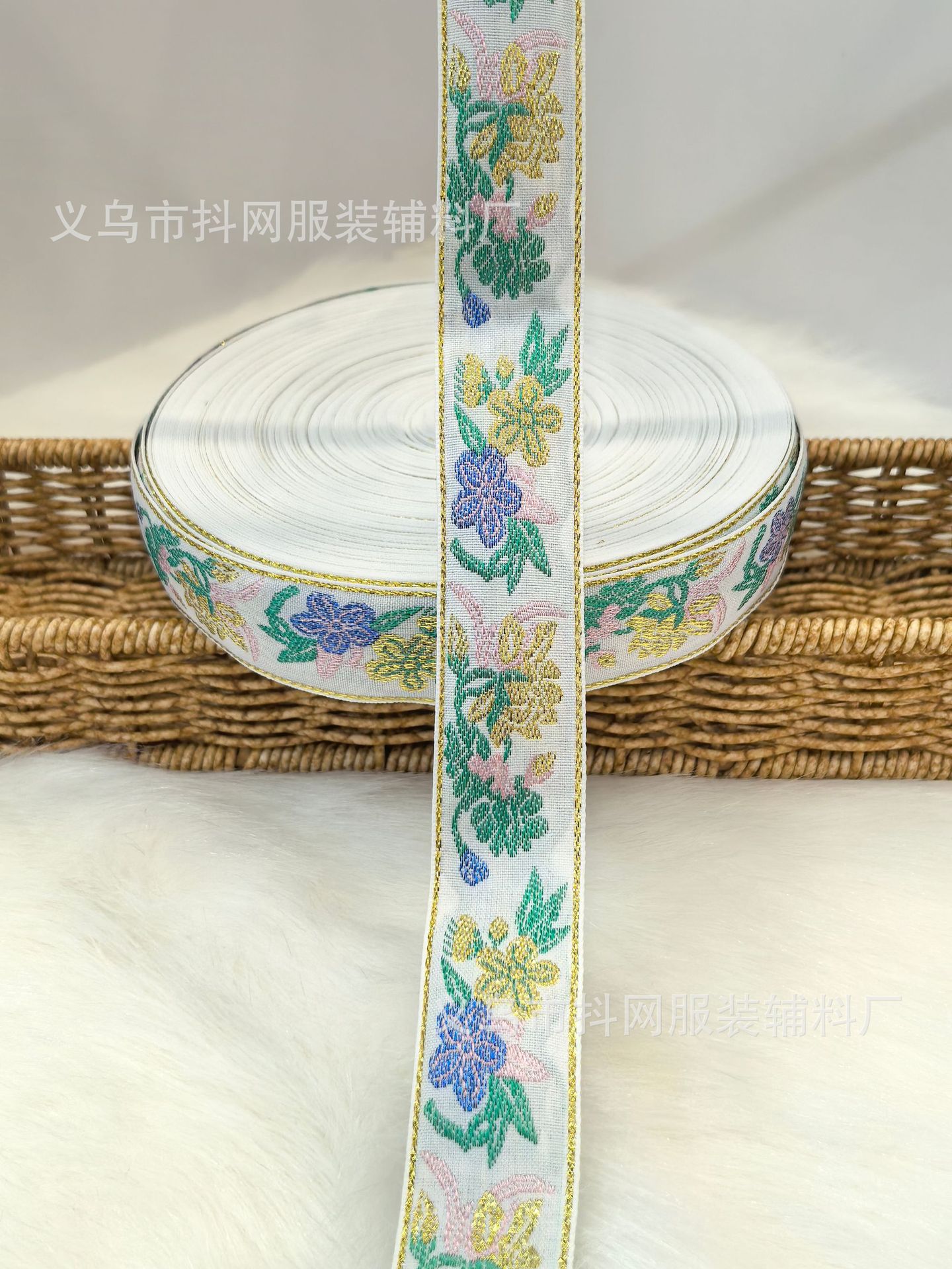 2.7-4.1cm new black background ethnic style jacquard embroidery nylon webbing gift box packaging tape performance costume pic 8