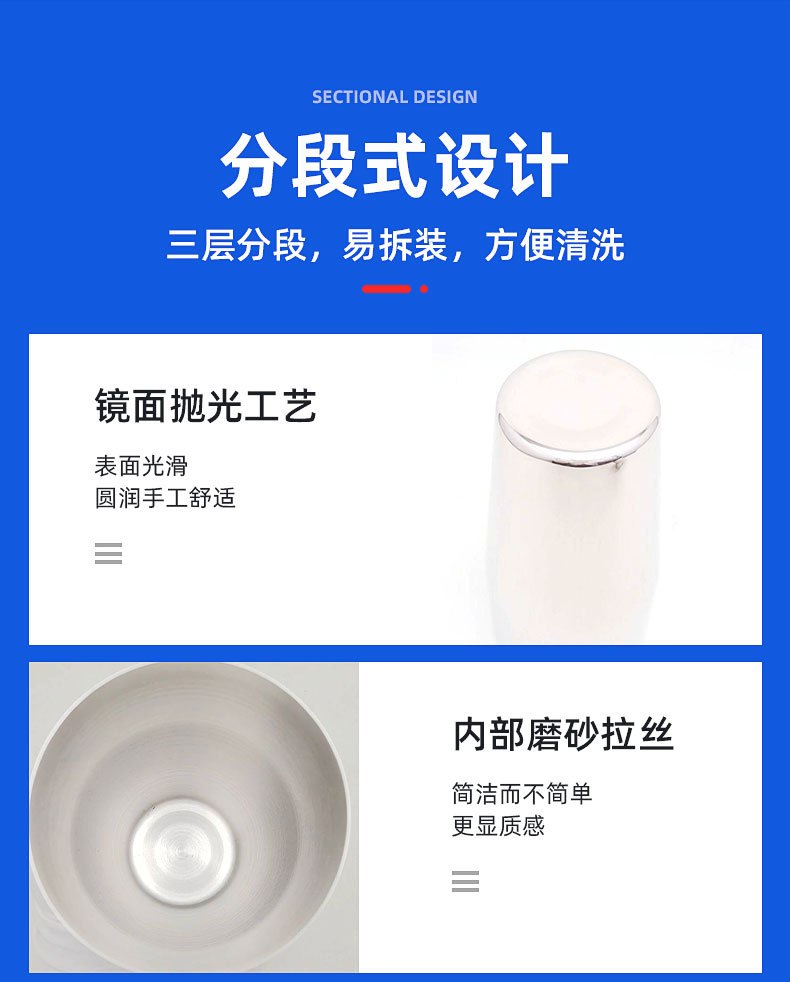 厂家直供跨境专业不锈钢调酒器 三段式手摇设计 250ml 350ml 550ml 750ml多尺寸选择 酒吧必备调酒神器 高品质手摇调酒器 酒吧家用多功能调酒工具详情8