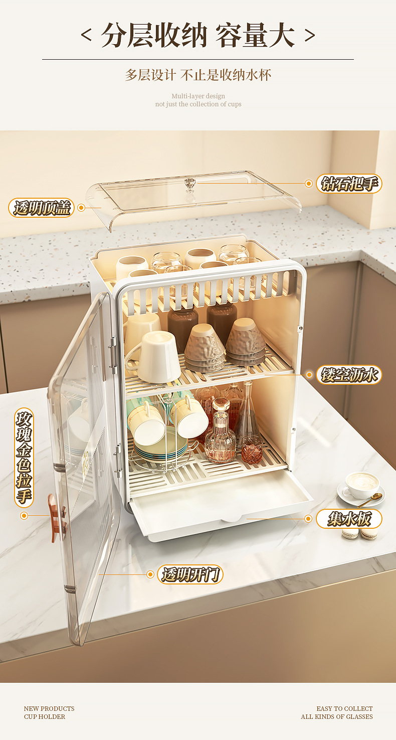 杯子收纳盒沥水柜宝宝餐具奶瓶收纳箱厨房放碗筷防尘杯子置物架收纳架收纳用品详情6