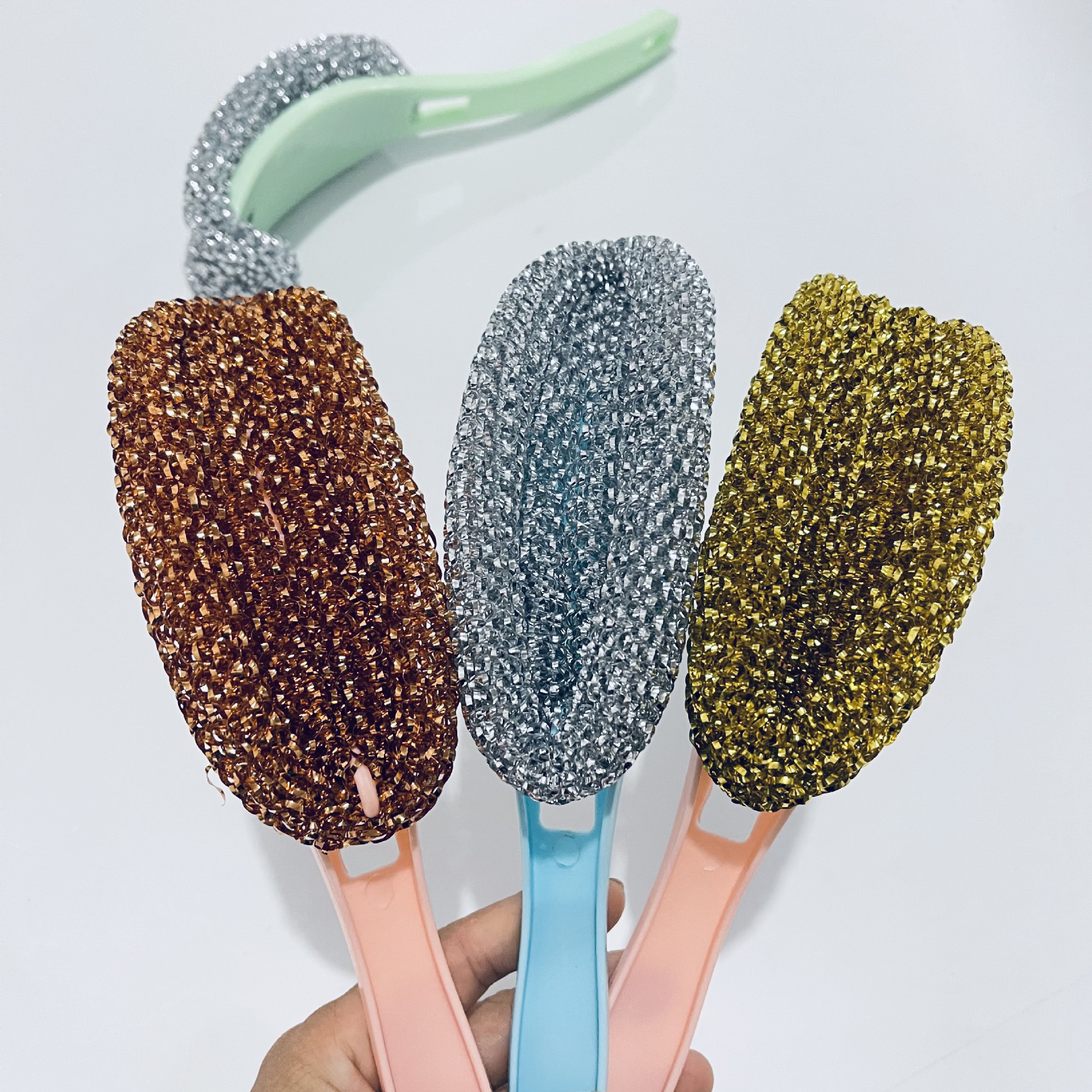 【 Zone 2-10 】 Gold Wire 【 Curved Handle 】 Pot brush 500 yuan per box, curved handle pot brush, gold wire and silver wire pot brush, curved handle scrubbing pot, scrubbing pot and bowl, kitchenware wholesale 1 yuan supply pic 3