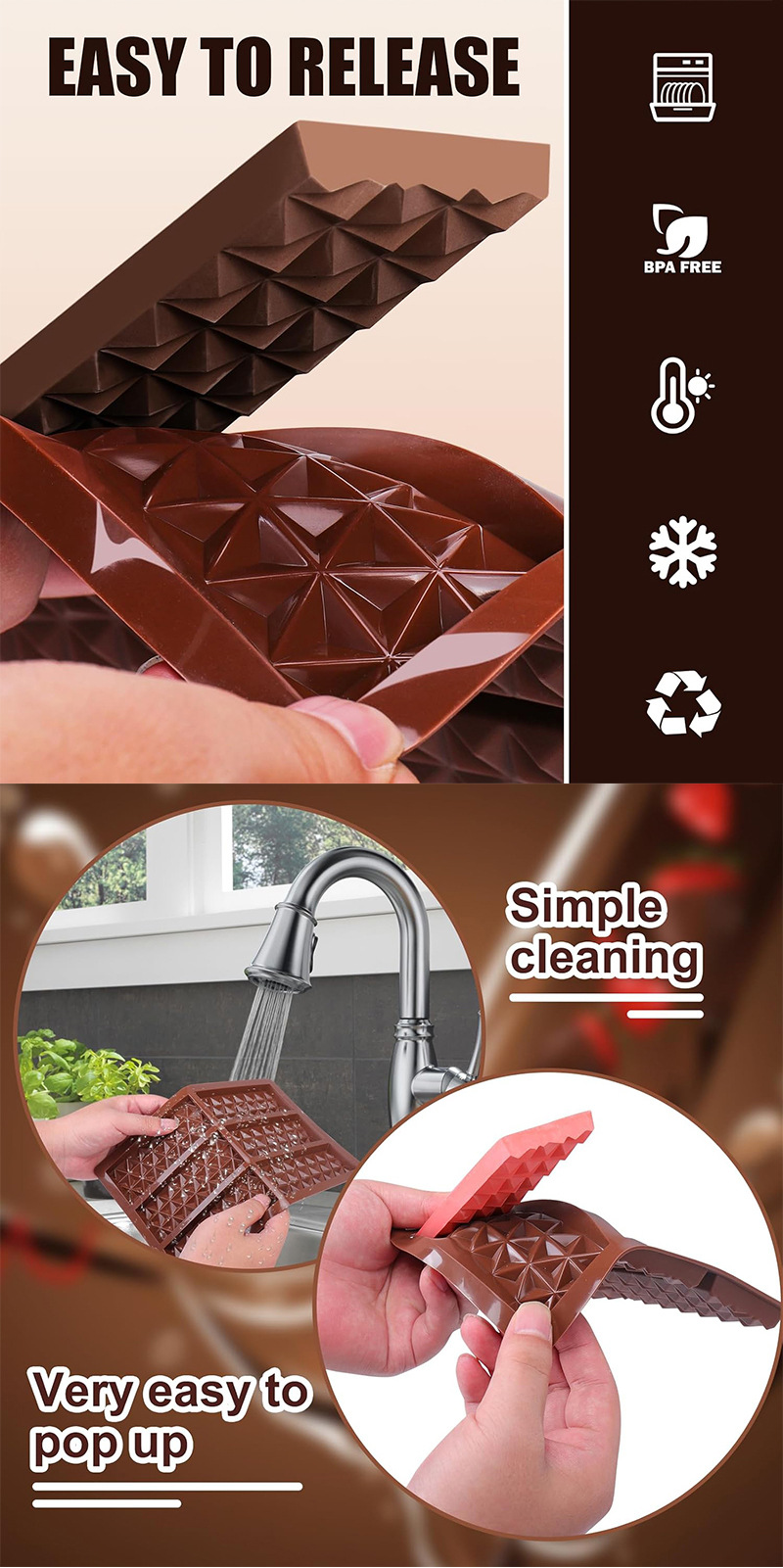 Best-selling silicone 6-row rectangular small triangular chocolate mold, non-stick and easy-to-demold food-grade chocolate mold pic 7