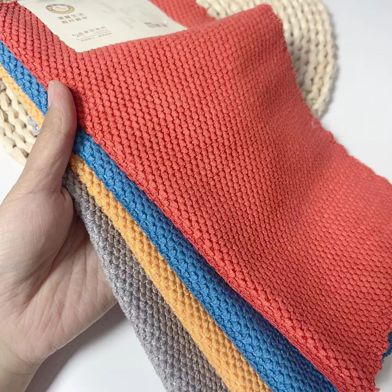 Double-sided wheat grain towels for export, kitchen and household cleaning cloths, absorbent dishwashing cloths, and the same style of rice grain towels for supermarkets pic 7