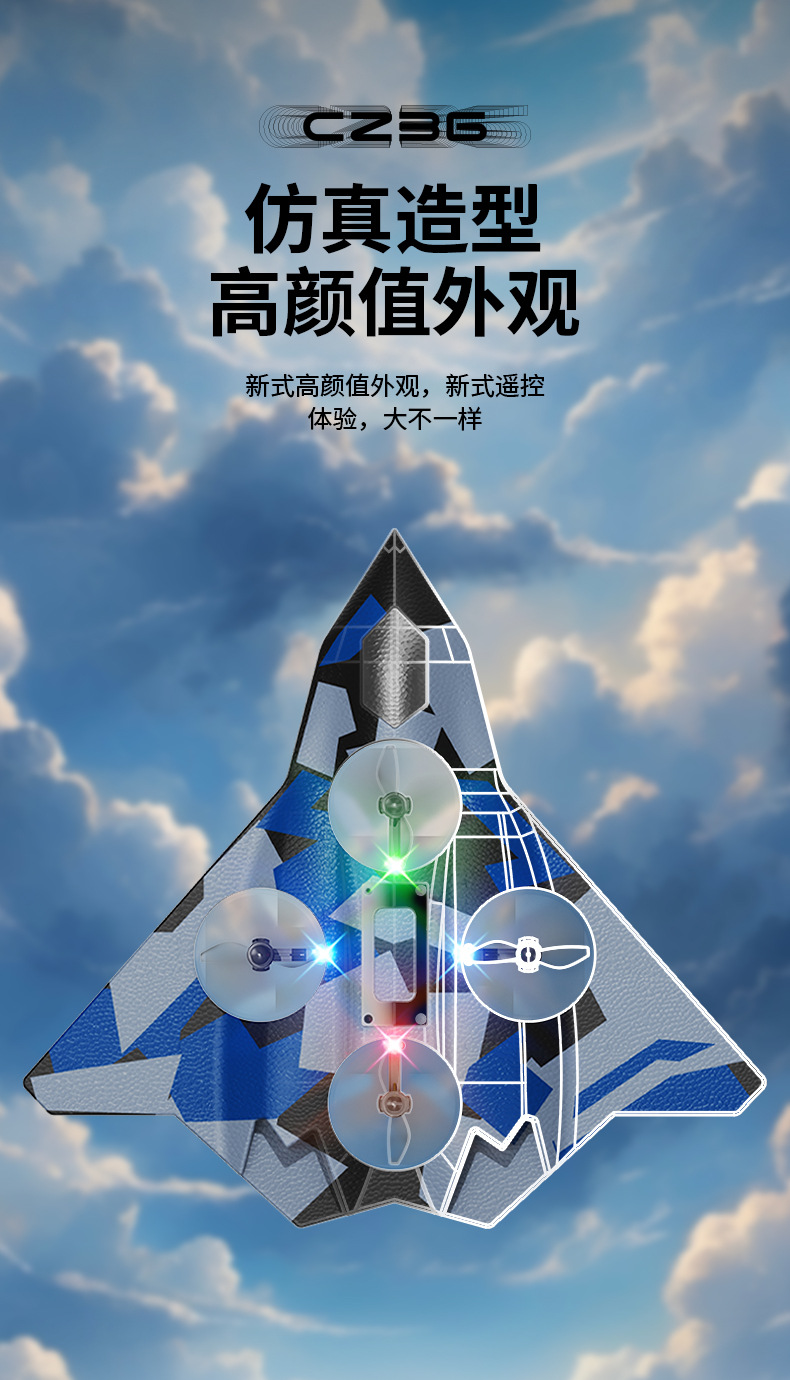 跨境外贸CZ36泡沫遥控飞机特技环绕滑翔机手抛儿童电动战斗机遥控玩具详情3