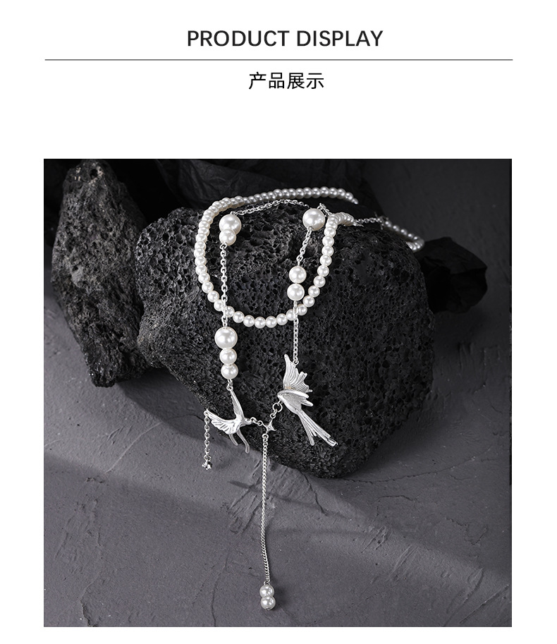 New Chinese-style double-layer cascading pendant feather chain pearl necklace for women, fashionable, exquisite, versatile and high-end collarbone chain wholesale pic 10