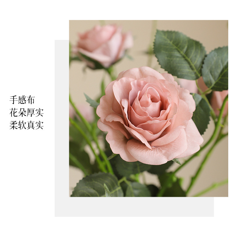 高品质仿真单枝六头湿感玫瑰家居餐桌插花办公文化园艺装饰礼盒详情18