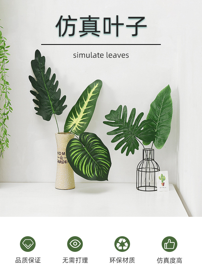仿真人造植物叶子单片绿叶春雨叶美人蕉北欧家居插花装饰配材办公文化仿真园艺枝叶树详情2