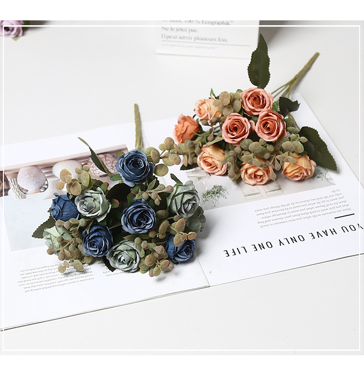 仿真花10头小乔玫瑰绢花家具装饰婚礼拍摄道具室内布置假花礼盒办公文化园艺装饰品详情5