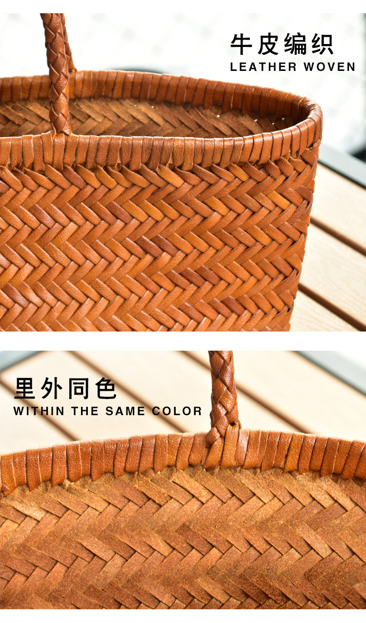 dragon diffusion Woven Bag, genuine leather, French vegetable basket bag, top layer cowhide, popular handbag manufacturer pic 11