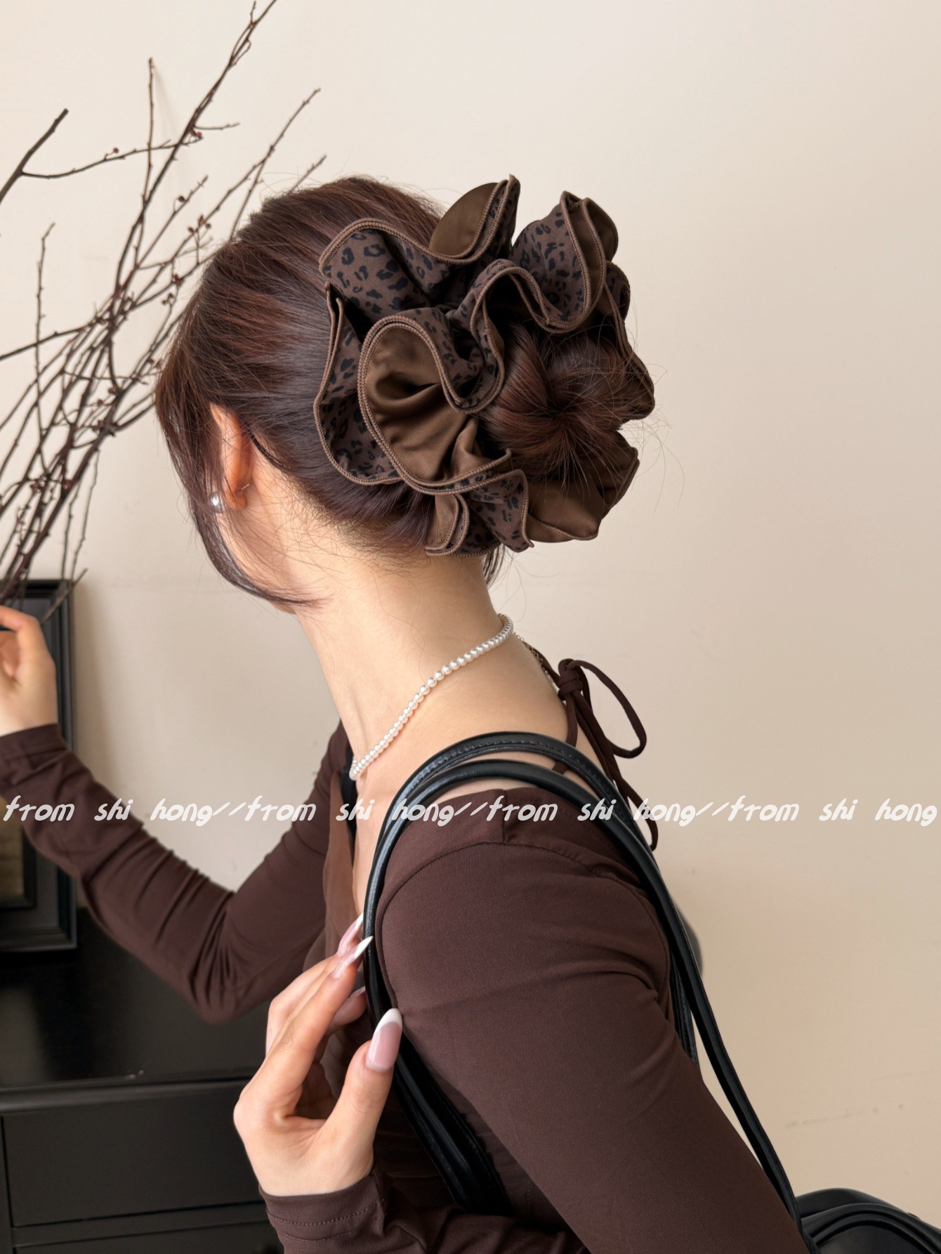 韩版四层锁边AB面双拼豹纹发圈气质百搭丸子头头花时尚发绳扎头绳详情5