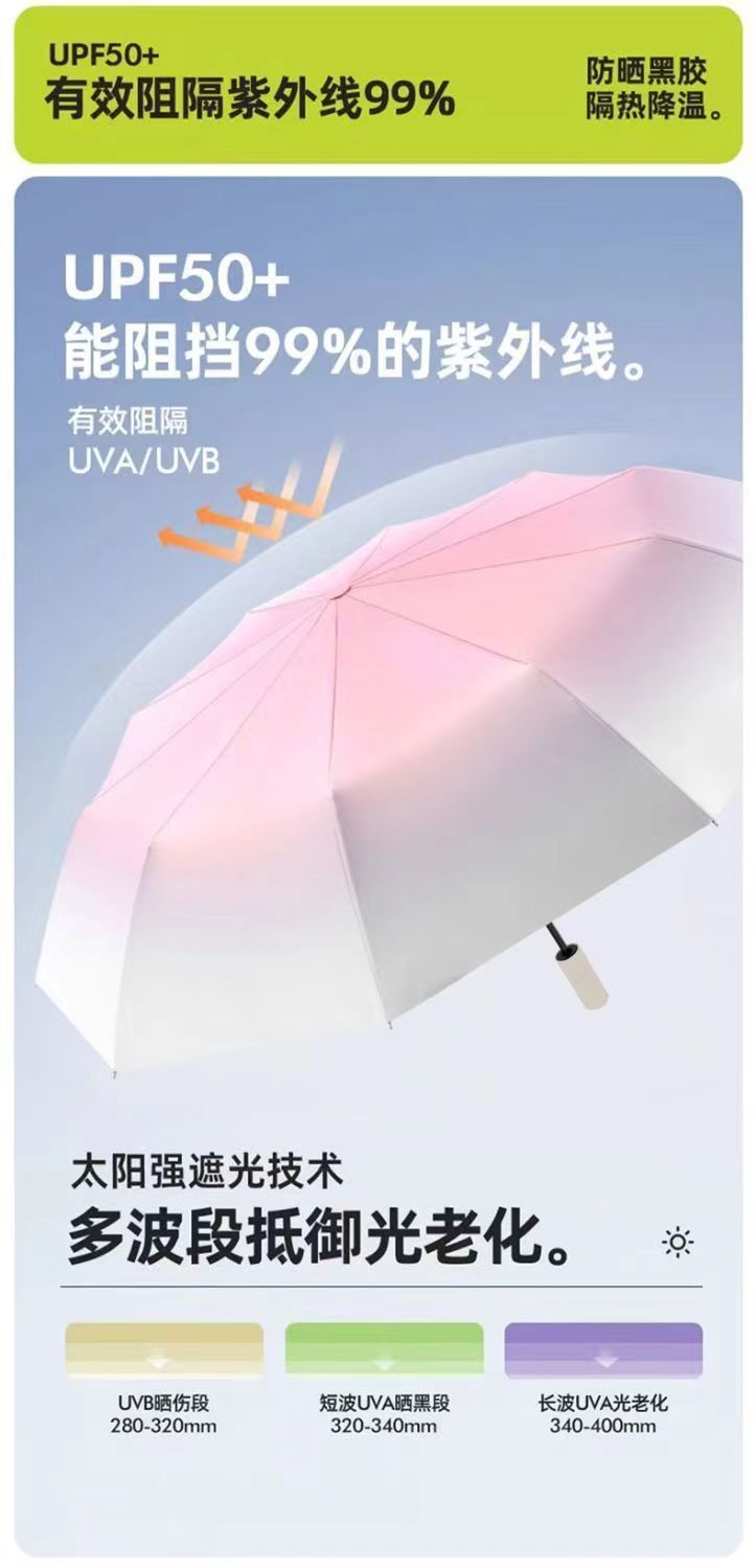 渐变色清新自动20骨加厚黑胶防晒遮阳防紫外线高级感晴雨两用伞详情5