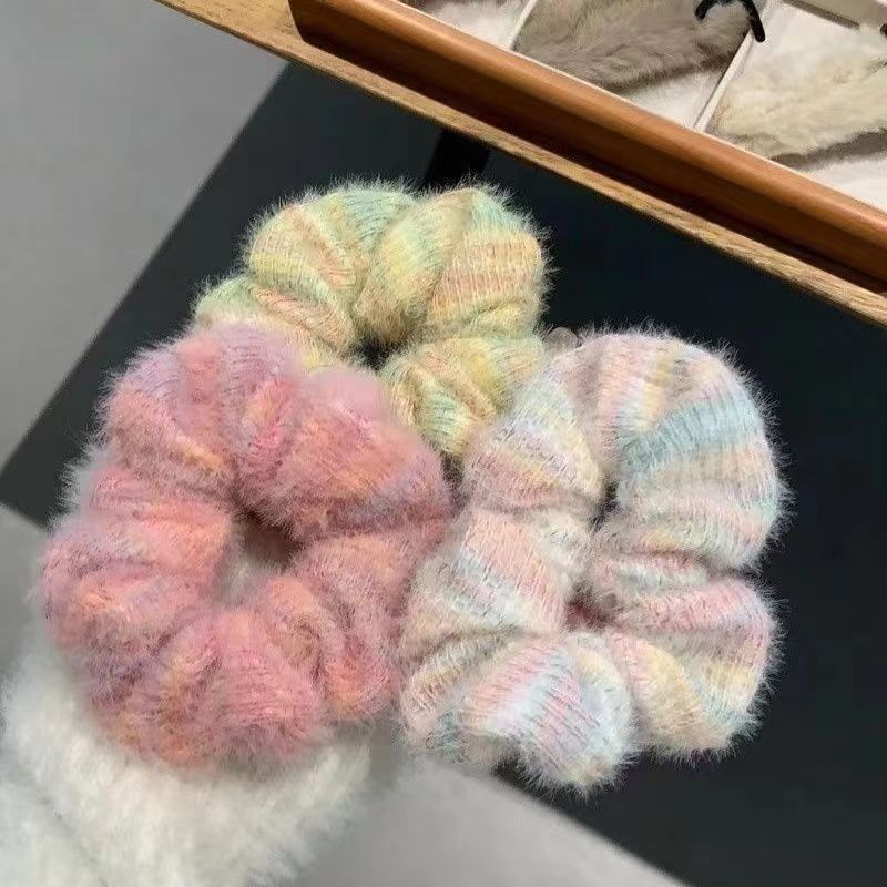 The new sweet and soft woolen lace large intestine hair band for autumn and winter is a versatile and cute hair tie for girls pic 1