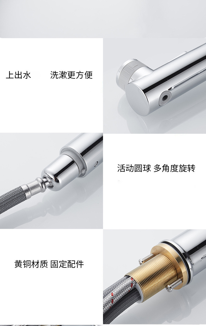 铜面盆抽拉水龙头家用 洗脸洗手盆冷热伸缩抽拉可洗漱烤漆水龙头详情4