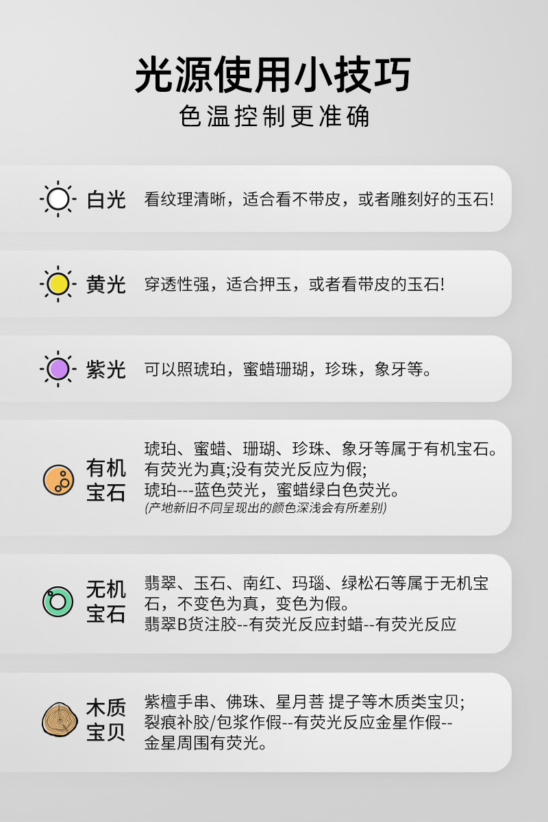 六光源跨境爆款手电筒玉石鉴定专用多功能文玩鉴别led紫光手电筒详情27
