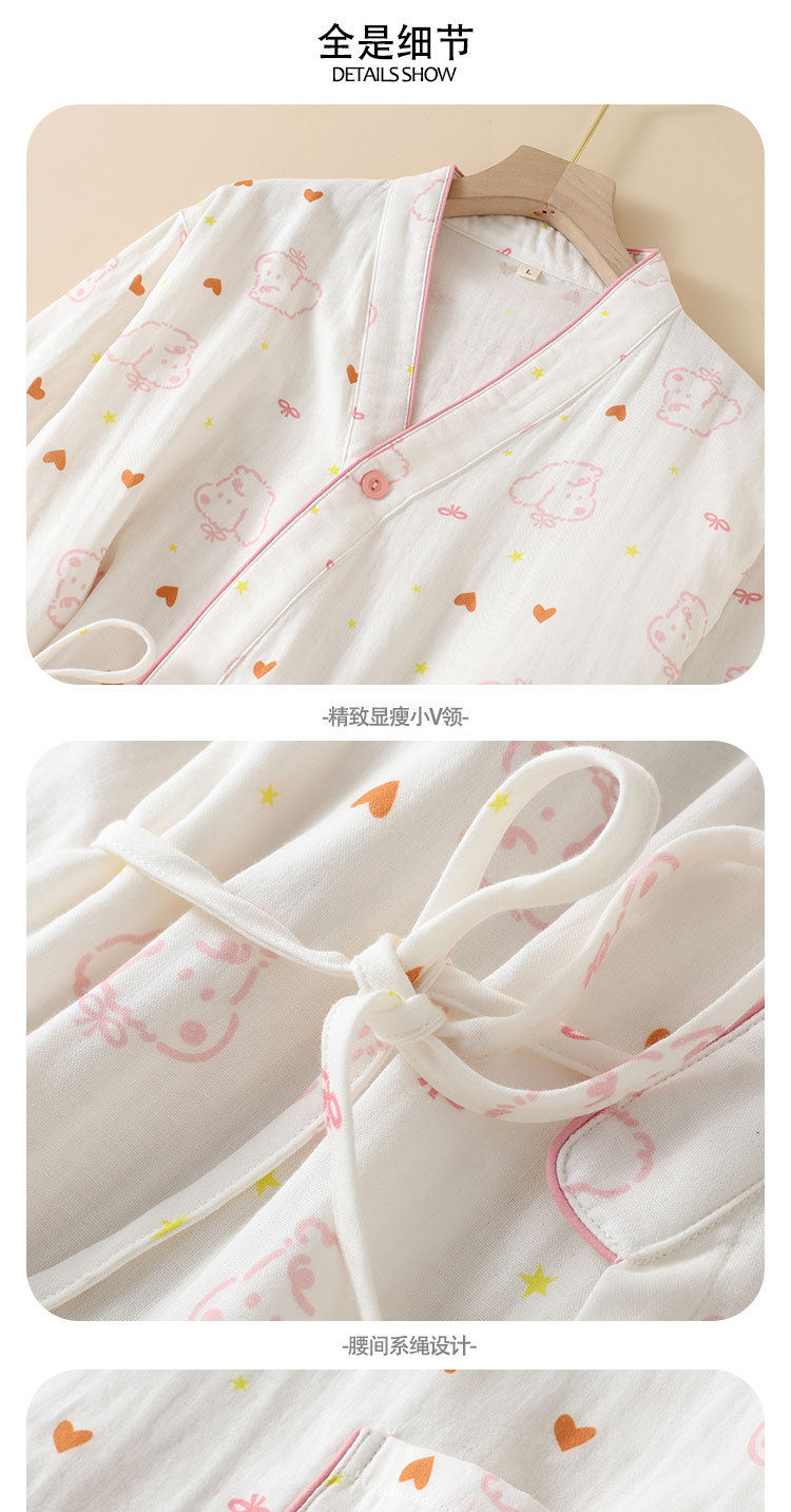 新款纯棉纱布可爱泰迪月子服套装春秋夏季薄款孕妇产后哺乳睡衣套详情4