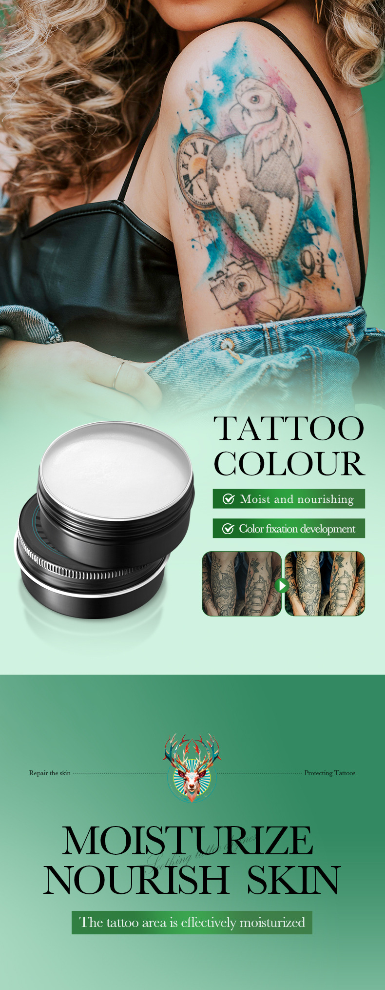 全英文SADOER纹身色彩护理膏 保湿固定纹身 身体乳跨境外贸批发详情1