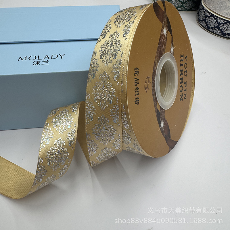 2.5cm图腾镭射烫银丝带吧唧托手工diy彩带鲜花礼品包装蝴蝶结织带详情12