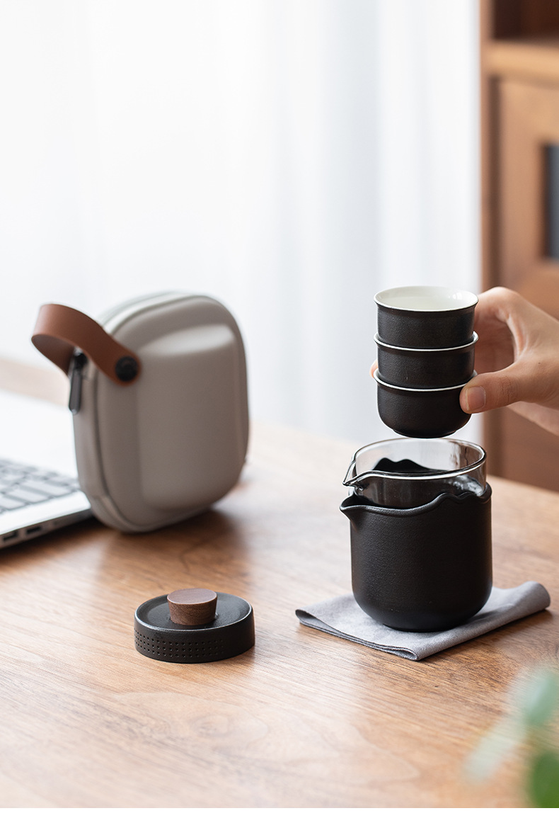 Travel tea set, Quick Guest cup, portable outdoor travel ceramic tea cup, one pot with three cups, festival souvenir pic 6