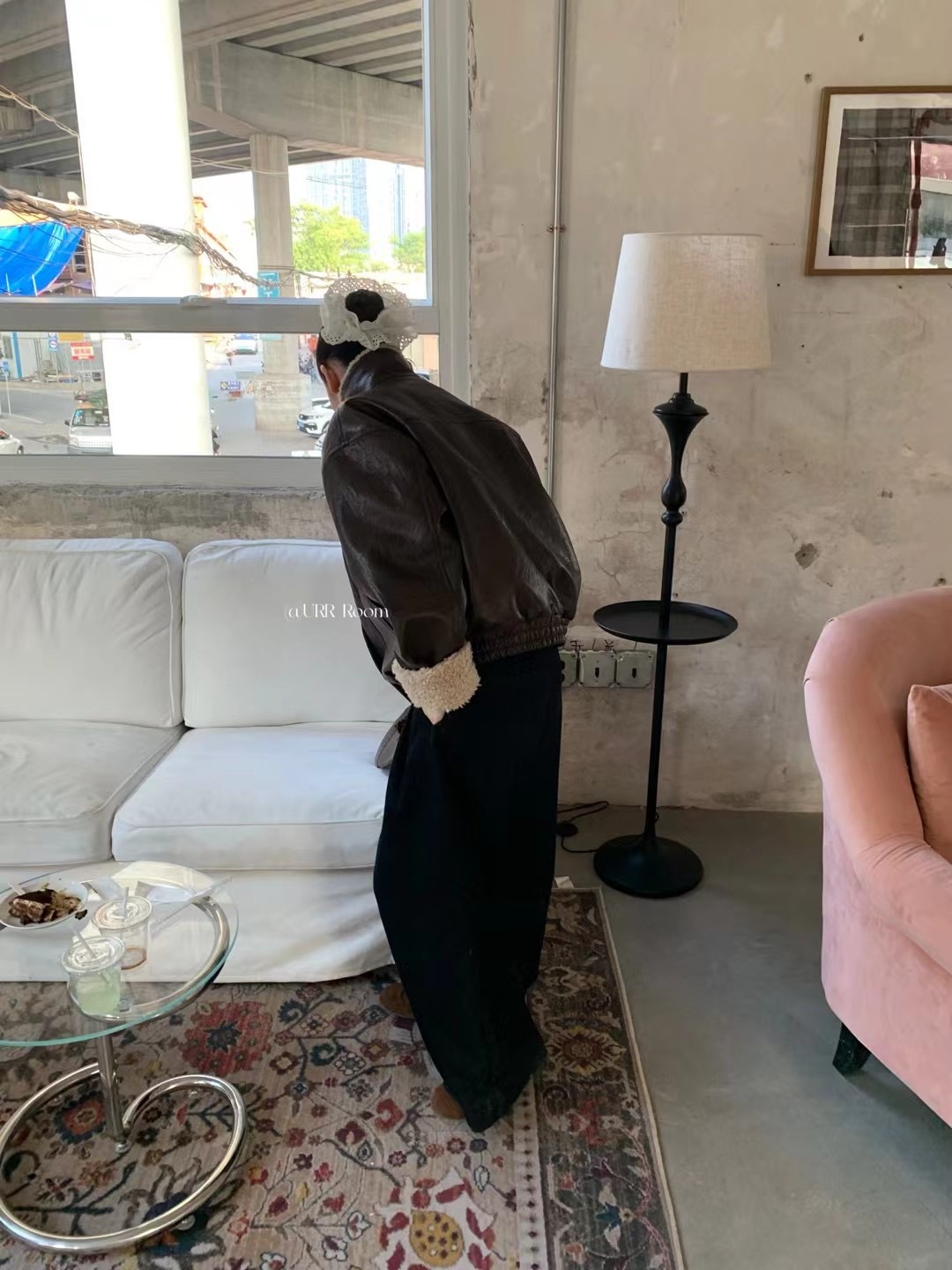 URR Room2024AW秋冬复古美式做旧廓形美拉德夹克机车皮毛一体皮衣详情7
