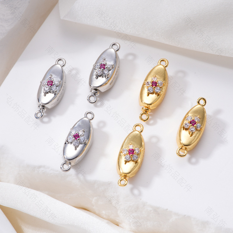 18k micro-inlaid gold ingot buckle diy pearl necklace connecting buckle bracelet sweater chain pin rod buckle Press buckle Original design pic 6