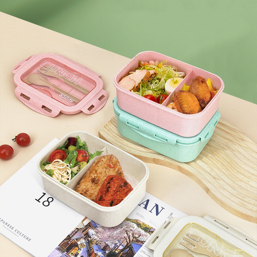 Wheat straw Japanese bento box, microwave-heated student lunch box, office worker plastic compartments fat-reducing salad lunch box pic 2
