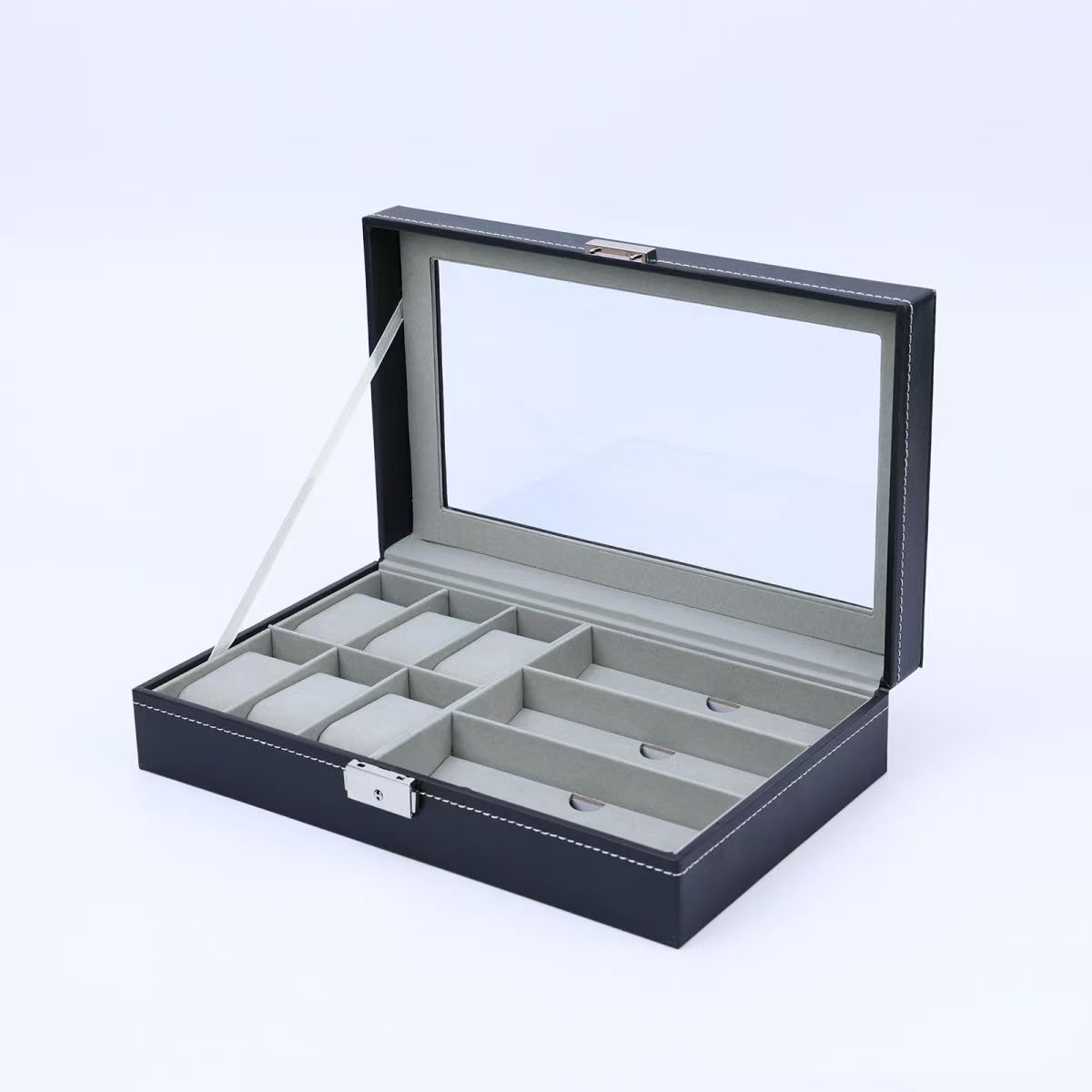 Watch and glasses integrated storage box, pu leather, simple, exquisite and elegant, multi-functional jewelry organization and display box pic 1