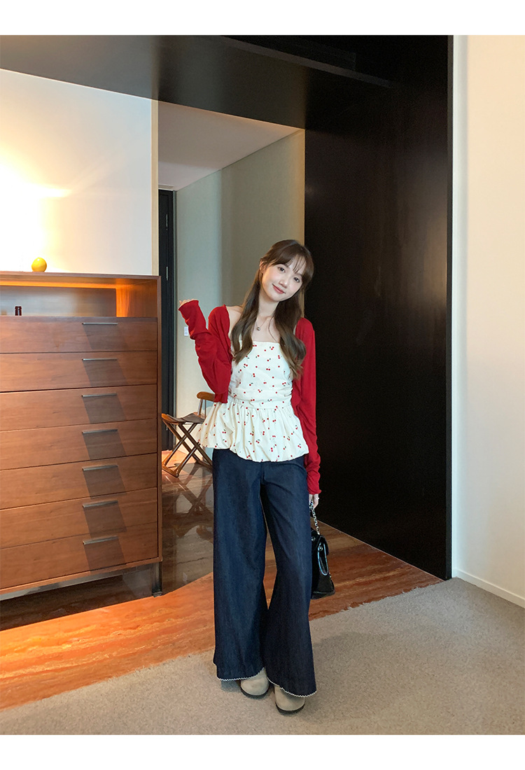 陆小团团复古花边直筒薄牛仔裤2025夏季新款显瘦阔腿小个子裤子女详情46