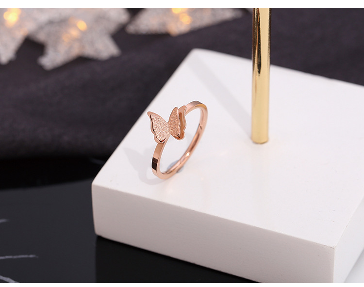 日韩版简约钛钢戒指 双层蝴蝶磨砂尾戒新款时尚浪漫女 不锈钢饰品详情4