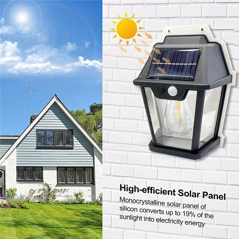 Outdoor solar small house lamp, induction tungsten filament warm light wall lamp, courtyard villa garden waterproof house wall lamp pic 2