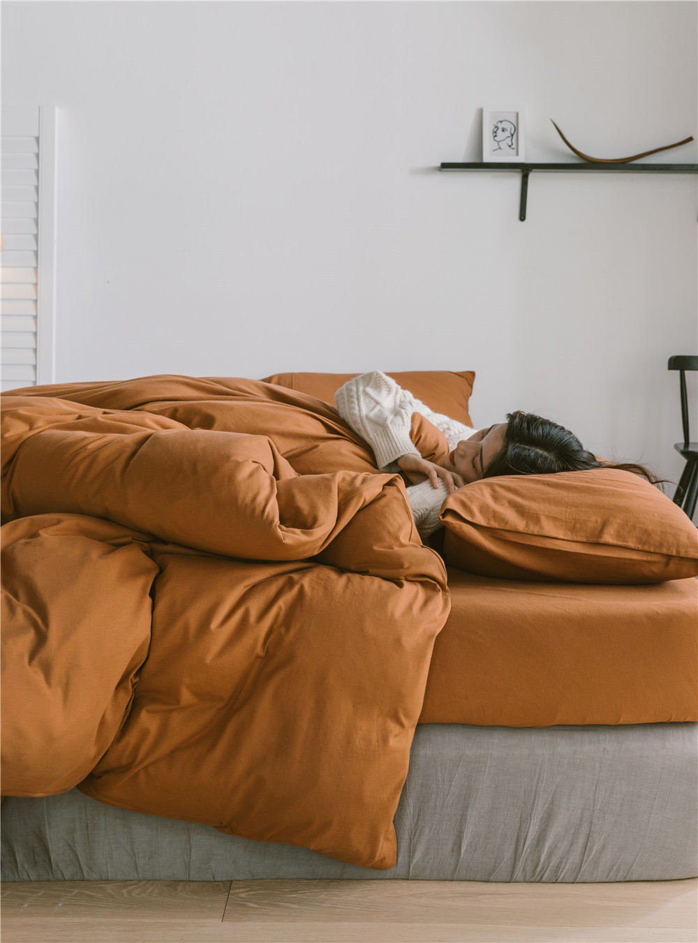 ins Japanese-style solid color all-cotton knitted cotton four-piece set, skin-friendly nude sleeping plain double-layer Indian cotton bed sheet pic 40