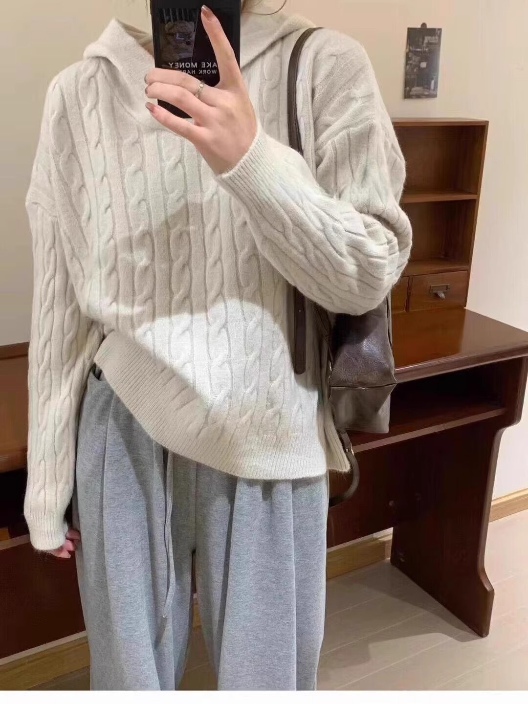 100羊毛连帽针织衫女冬休闲慵懒麻花帽衫毛衣显瘦内搭休闲羊绒潮详情8