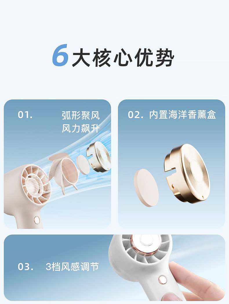 新品手持香薰风扇USB充电户外学生运动便携式手持小风扇跨境电商详情2