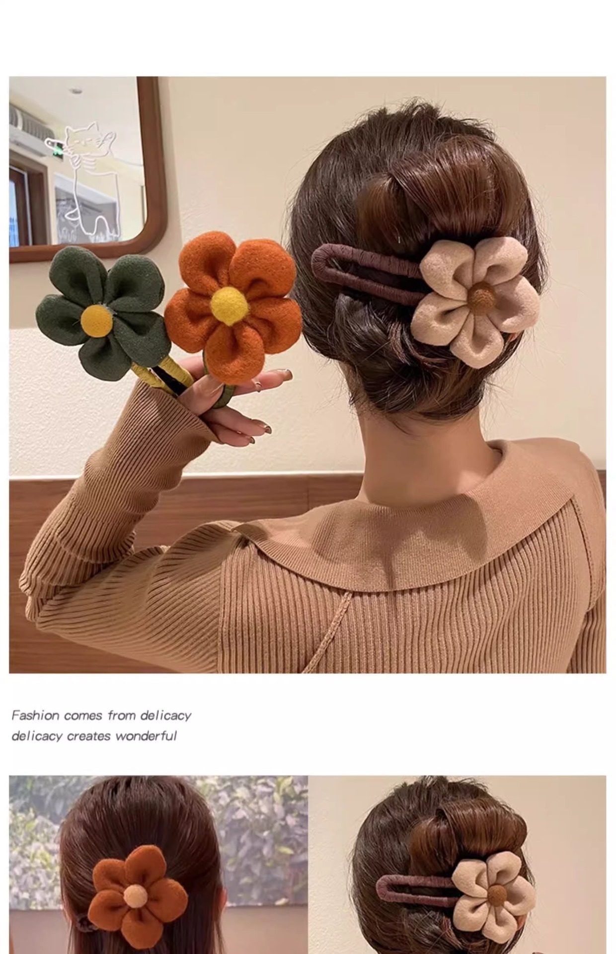 大号毛绒发夹花朵鸭嘴夹女新款高端后脑勺抓夹气质鲨鱼夹一字发卡详情6